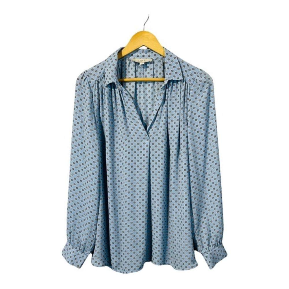 LOFT Light Blue Printed Long Sleeve Blouse
